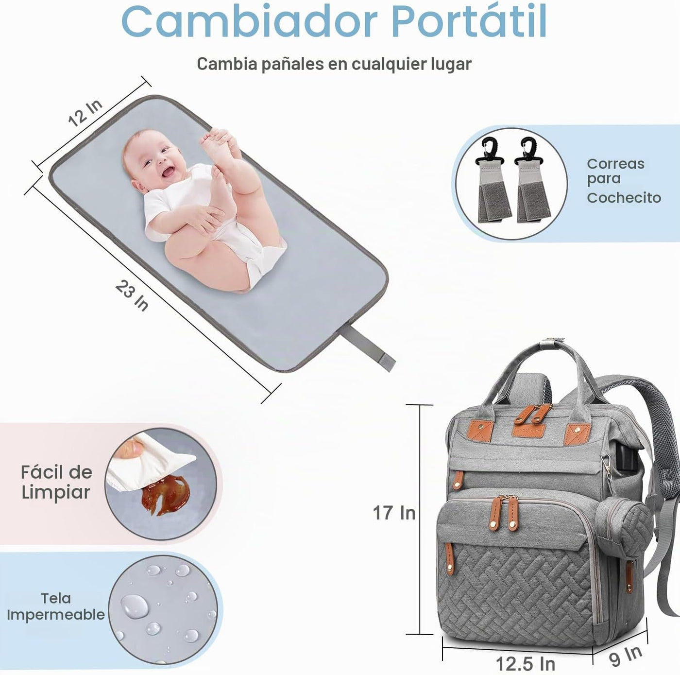 SHITIESHOU Bolsa de pañales para mamá y papá, con cambiador, 19 bol...