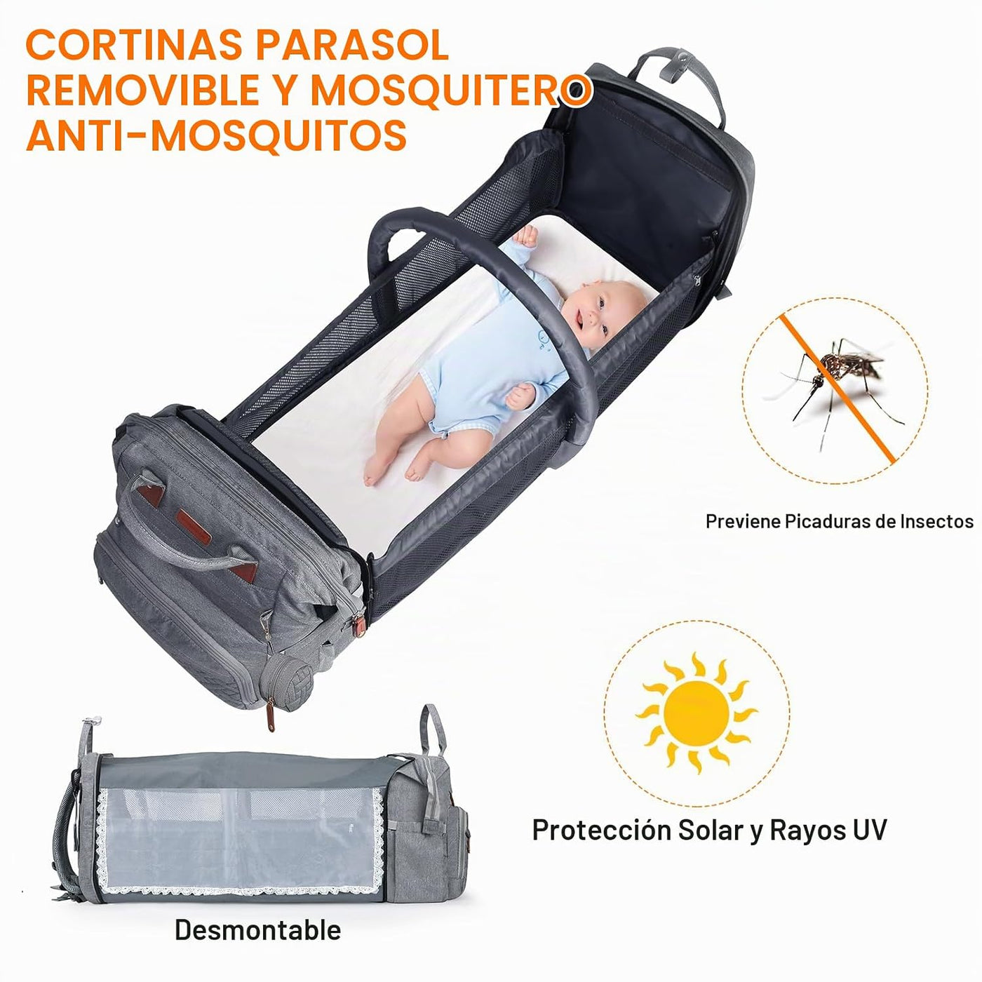 Shengmeister Mochila para pañales con cambiador, color gris | Tela...
