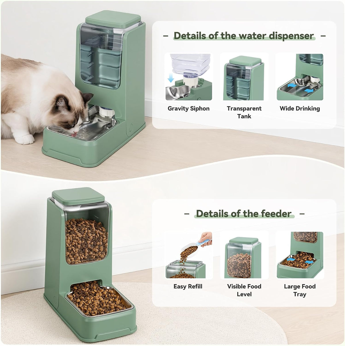 Paquete de 2 alimentadores automáticos para gatos, dispensador de a...