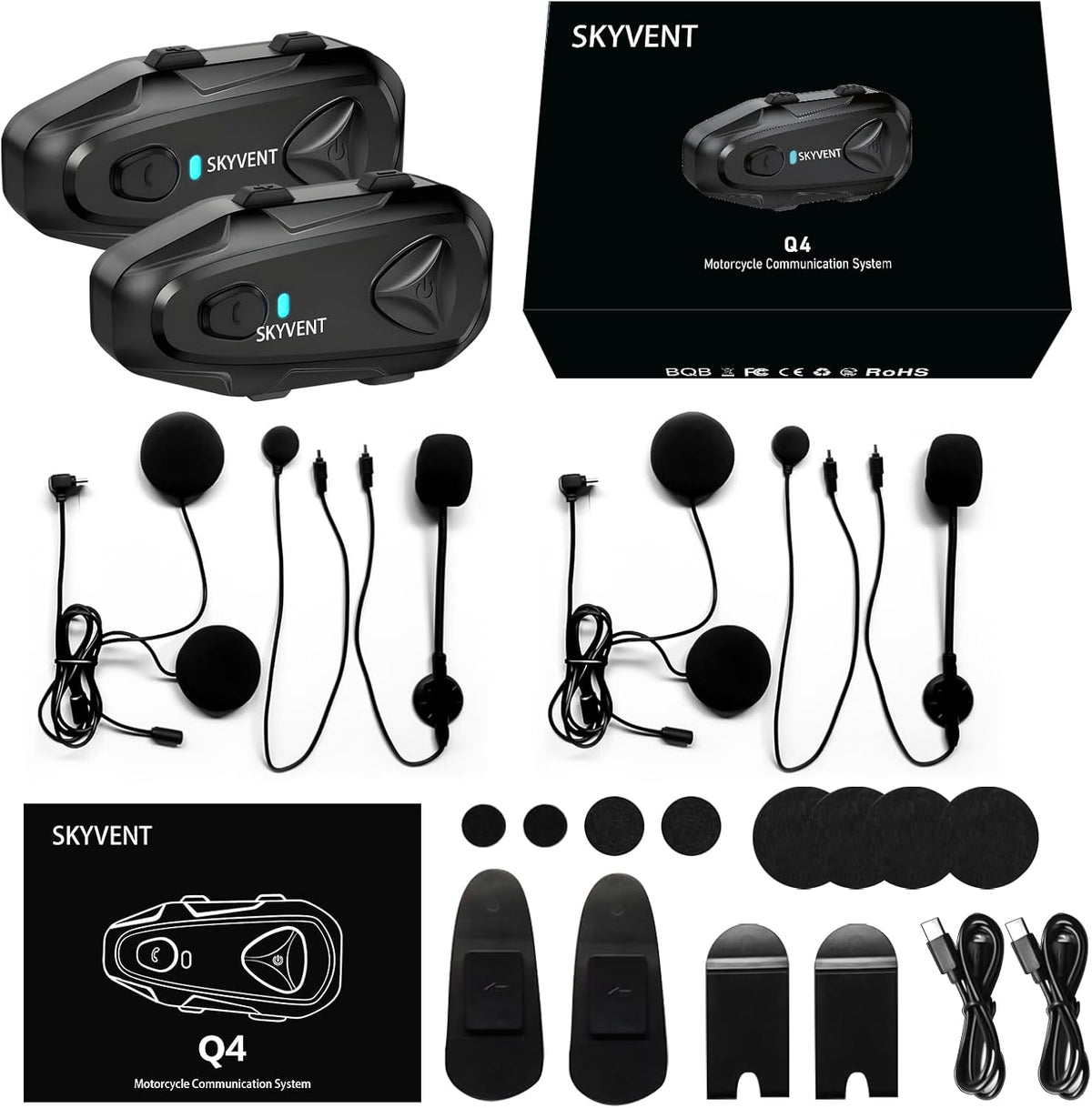 SKYVENT Q4 Auriculares de Sistema de Comunicación Bluetooth para Mo...