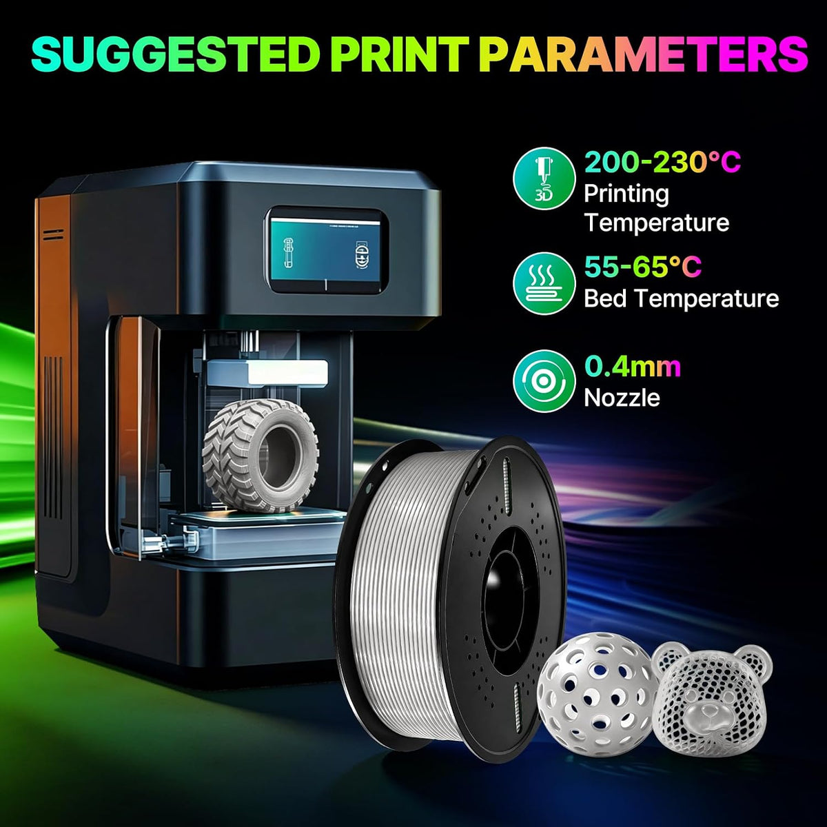 Colourbing Filamento de impresora 3D flexible de TPU 95A, suave y e...