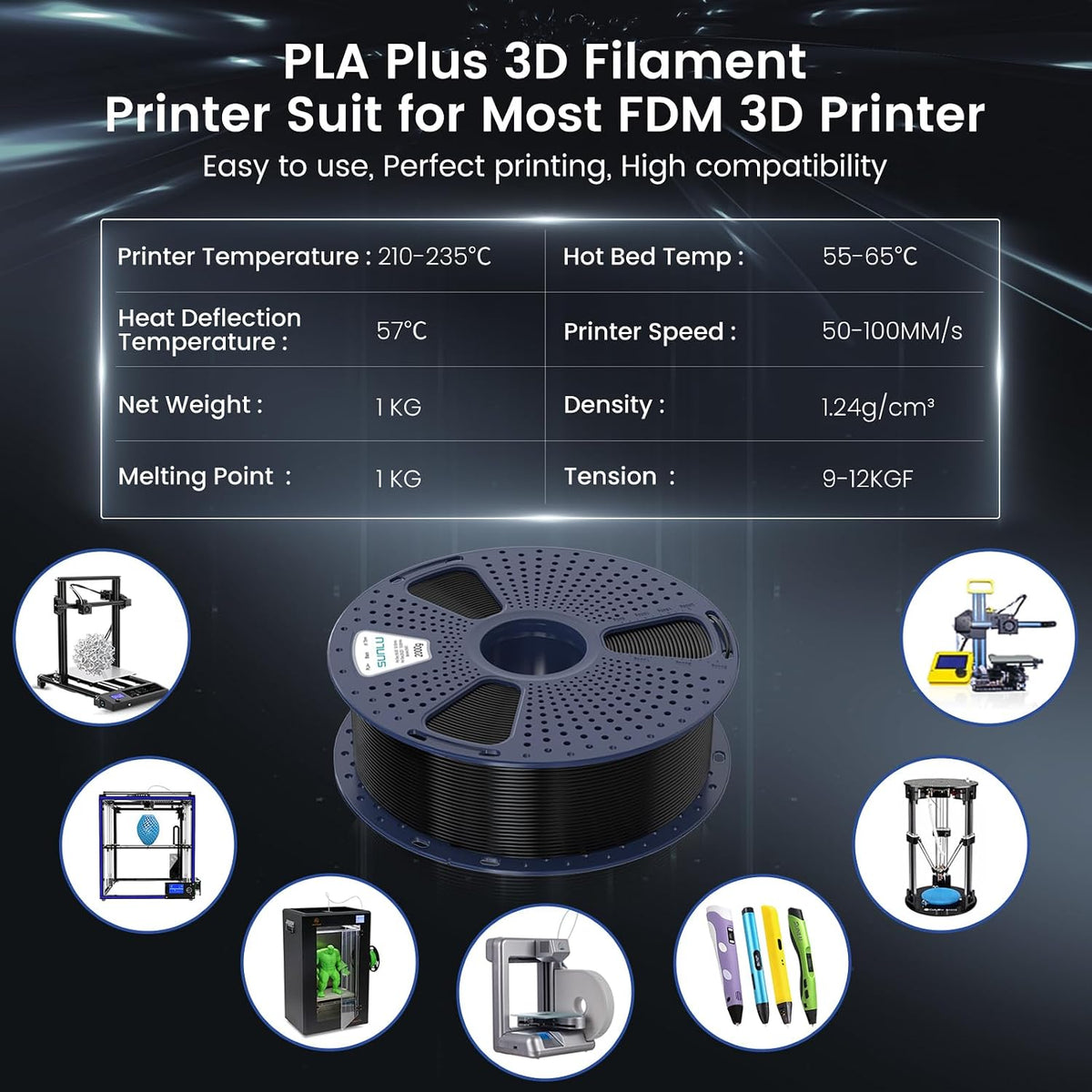 SUNLU Filamento PLA Plus para impresora 3D de 0.07 in, carrete gran...