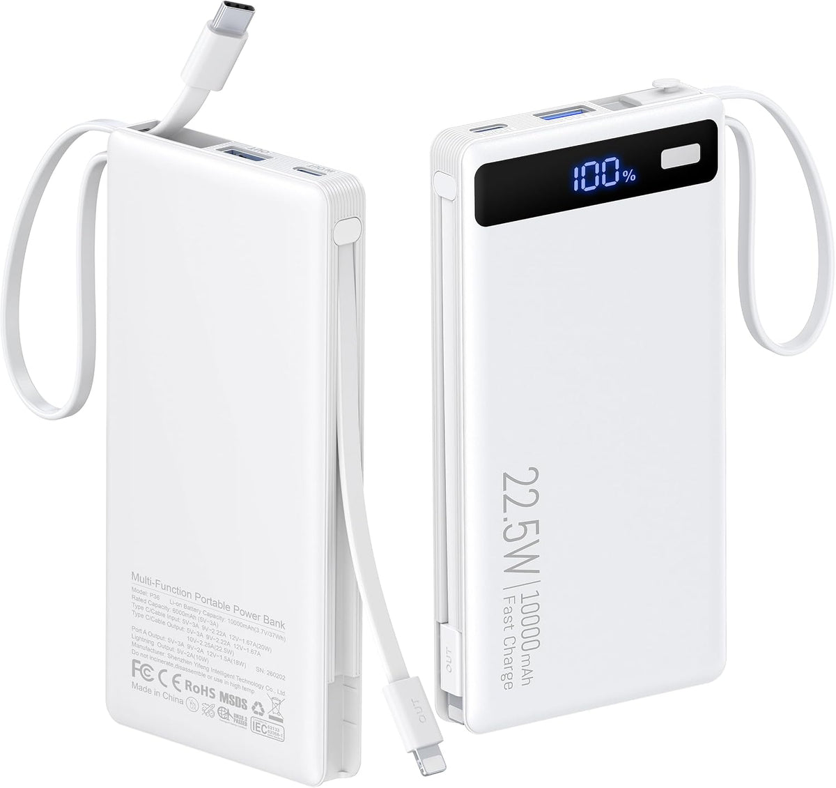 Cargador portátil delgado rápido de 22.5 W, banco de energía con 2...
