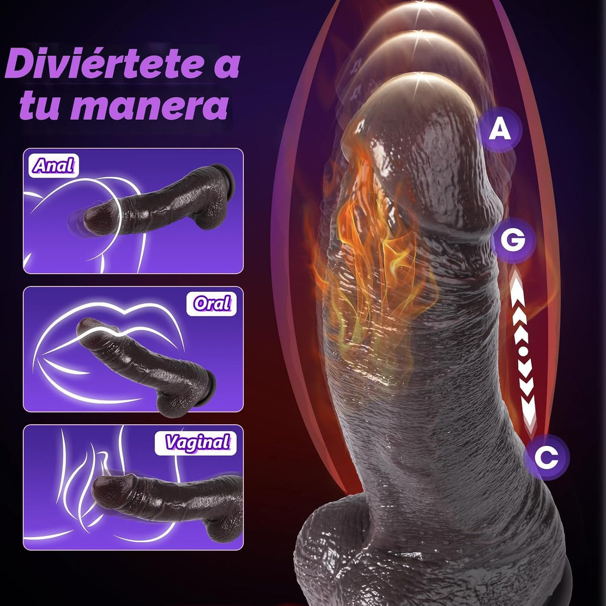 Consolador de empuje negro de 8.3 "de espesor - Consolador cali...