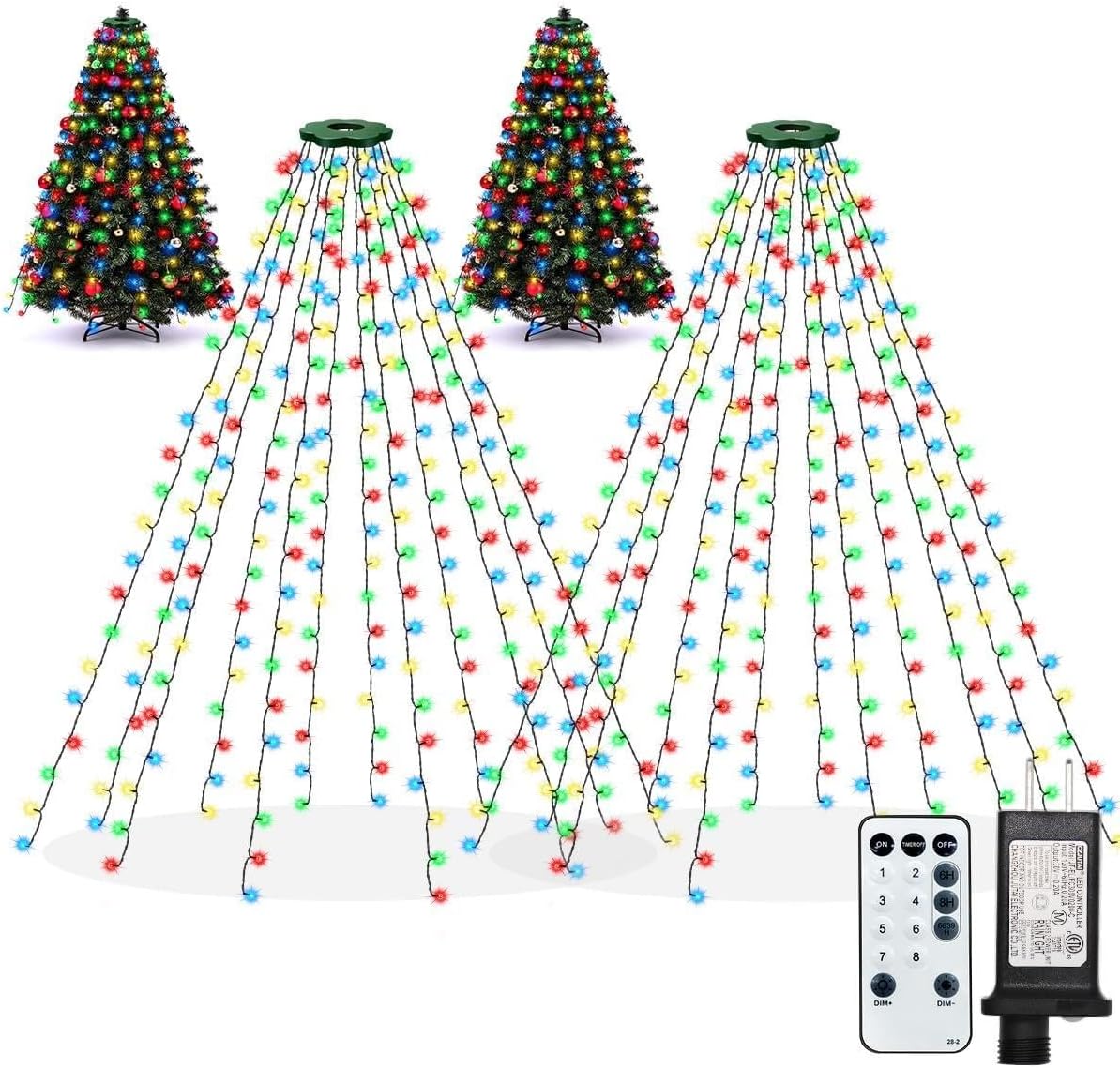 ROSCOO Paquete de 2 luces para árbol de Navidad, luces de decoració...