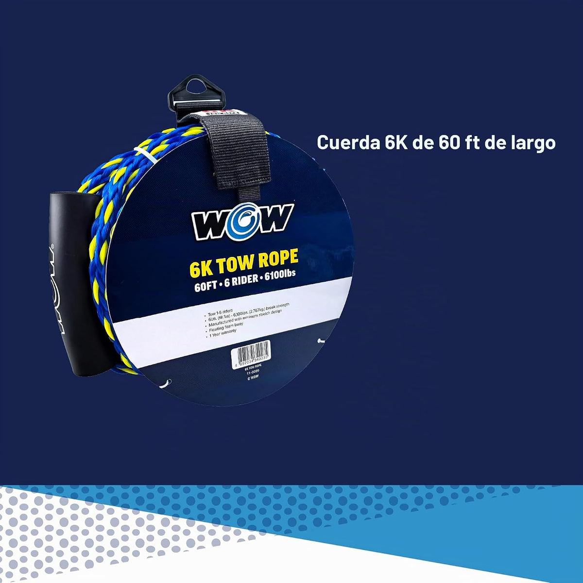 WOW Sports - Cuerda de remolque de 6 k y 60 pies con boya de espuma...