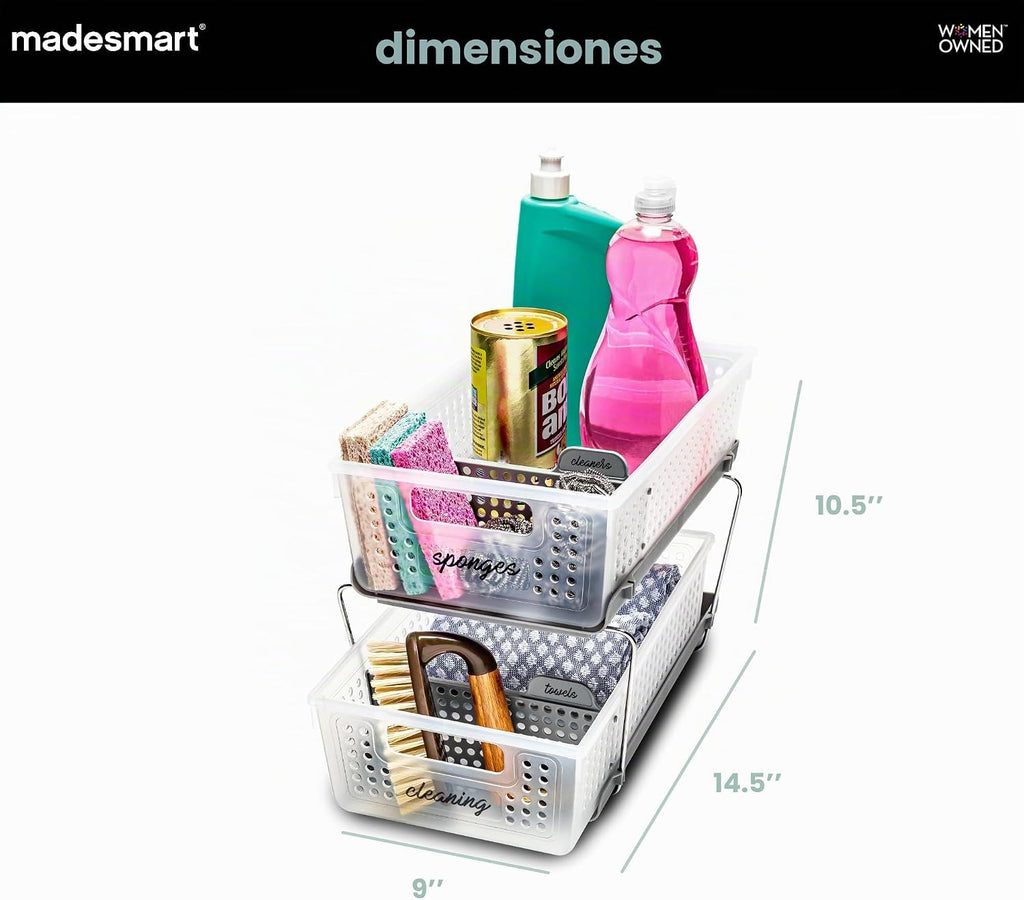 madesmart Organizador de 2 niveles, almacenamiento deslizable para...