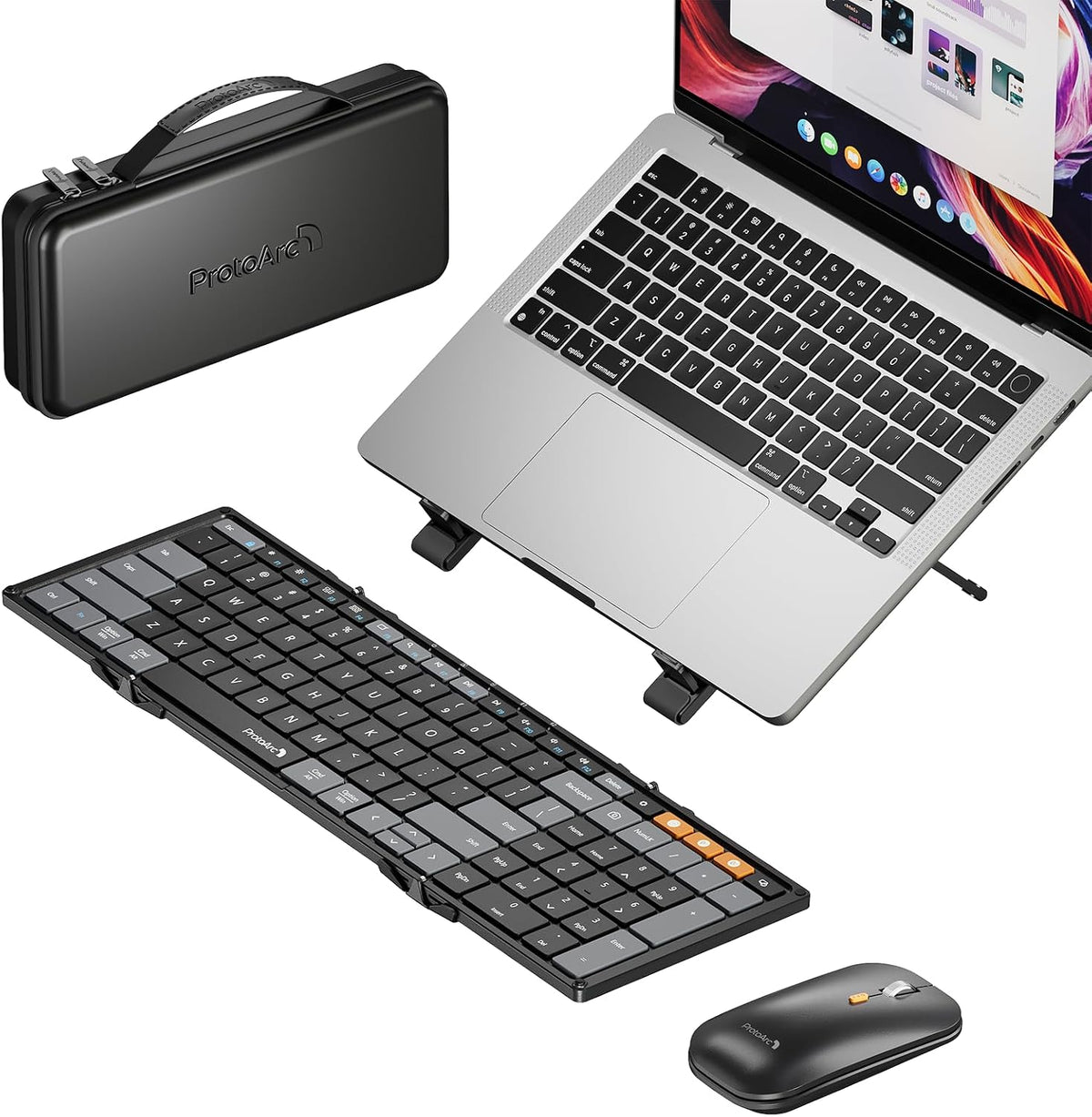 ProtoArc Combo de Teclado y Mouse Plegable, XKM01 CaseUp Teclado y...