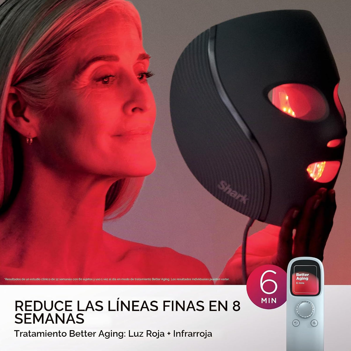 Mascarilla facial LED Shark CryoGlow, terapia de luz roja, enfriami...