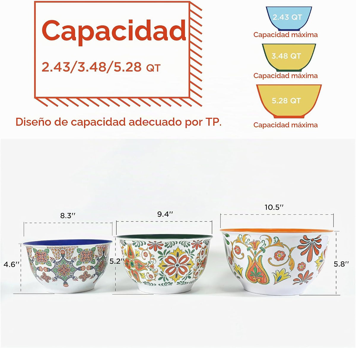 TP Juego de tazones grandes de mezcla con tapas, juego de tazones a...