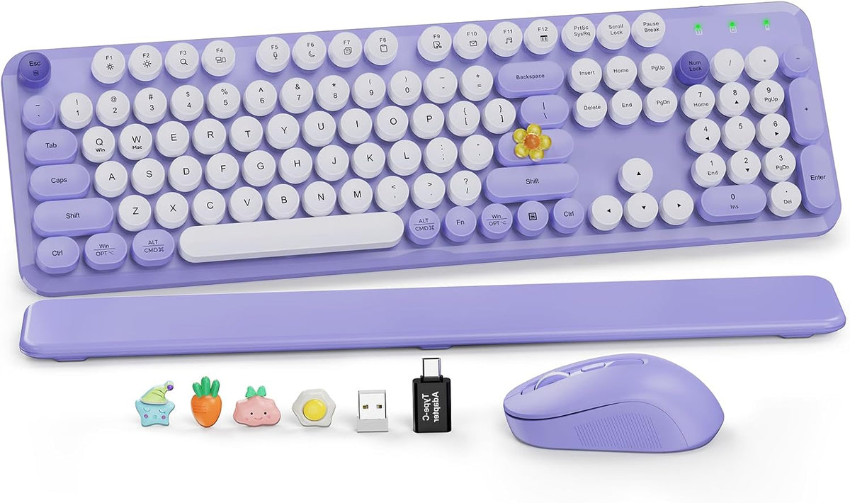 Combo de teclado y ratón inalámbricos, bonitas teclas redondas, tec...