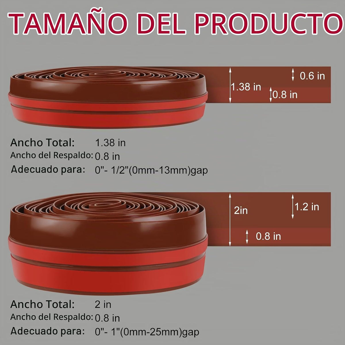 Benory Burlete de silicona en forma de T, marrón, 2 pulgadas de anc...