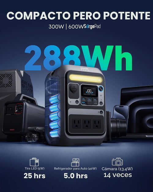 Central eléctrica portátil Anker SOLIX C300, generador solar de 288...