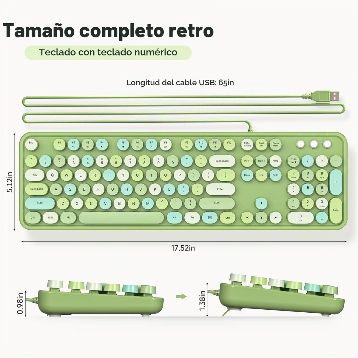 Teclado de computadora con cable MOWUX, teclado retro redondo con U...