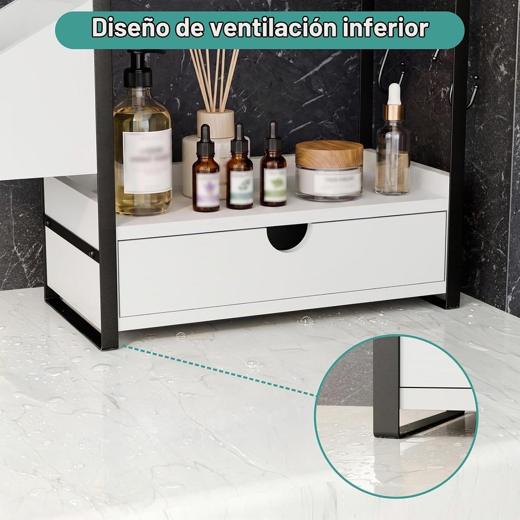 Kottwca Organizador de mostrador de baño de 2 niveles con cajón, ce...