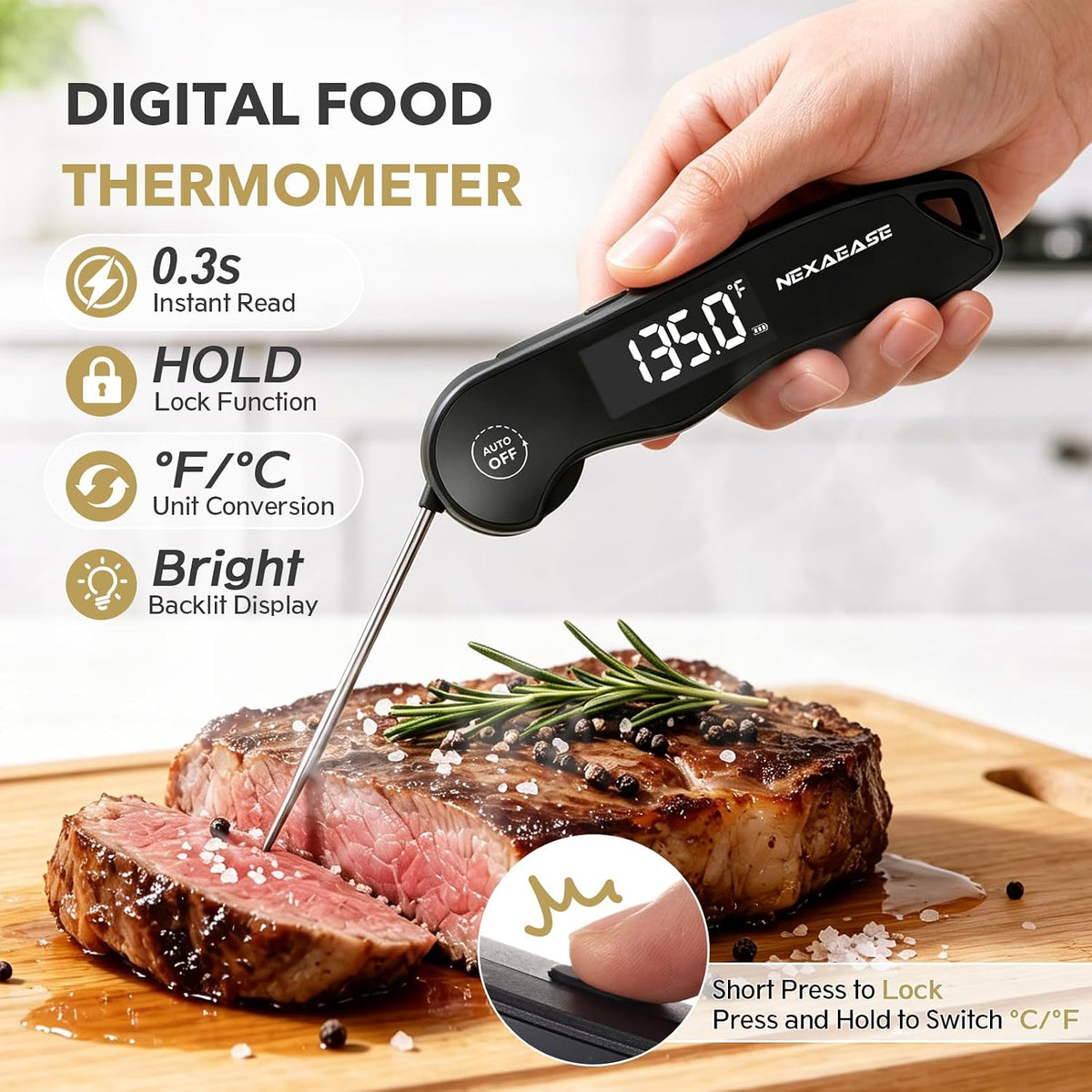 Termómetro para carne Digital 0,3 s Termómetro para alimentos de le...