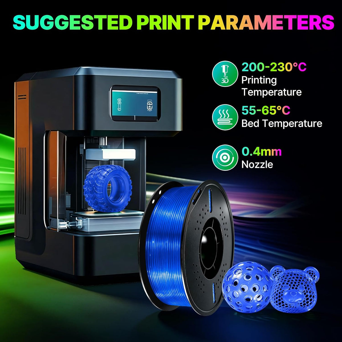 Colourbing Filamento flexible de TPU 95A para impresora 3D, suave y...