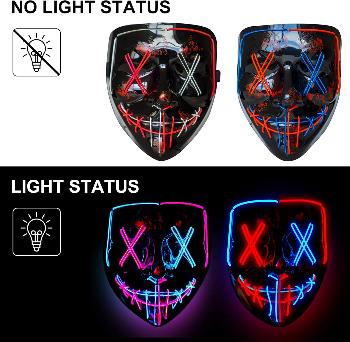 Poptrend - Máscara de Halloween con luz LED, máscara de miedo para...