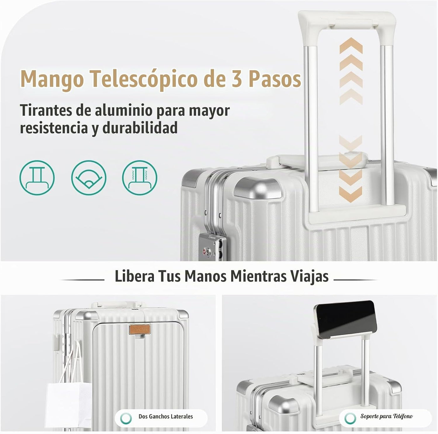 Joyway Juego de equipaje, Blanco, 20 pulg., Equipaje rígido con rue...