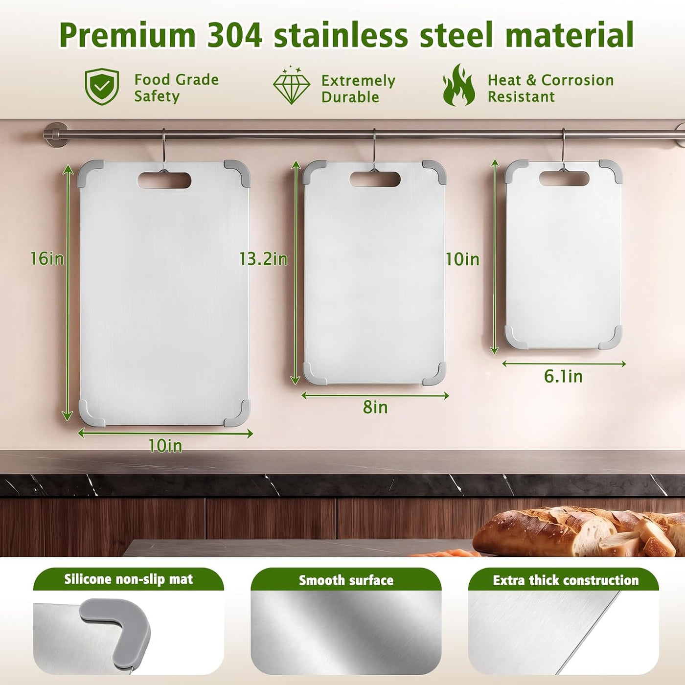 Tablas de cortar grandes de acero inoxidable para cocina, juego de...