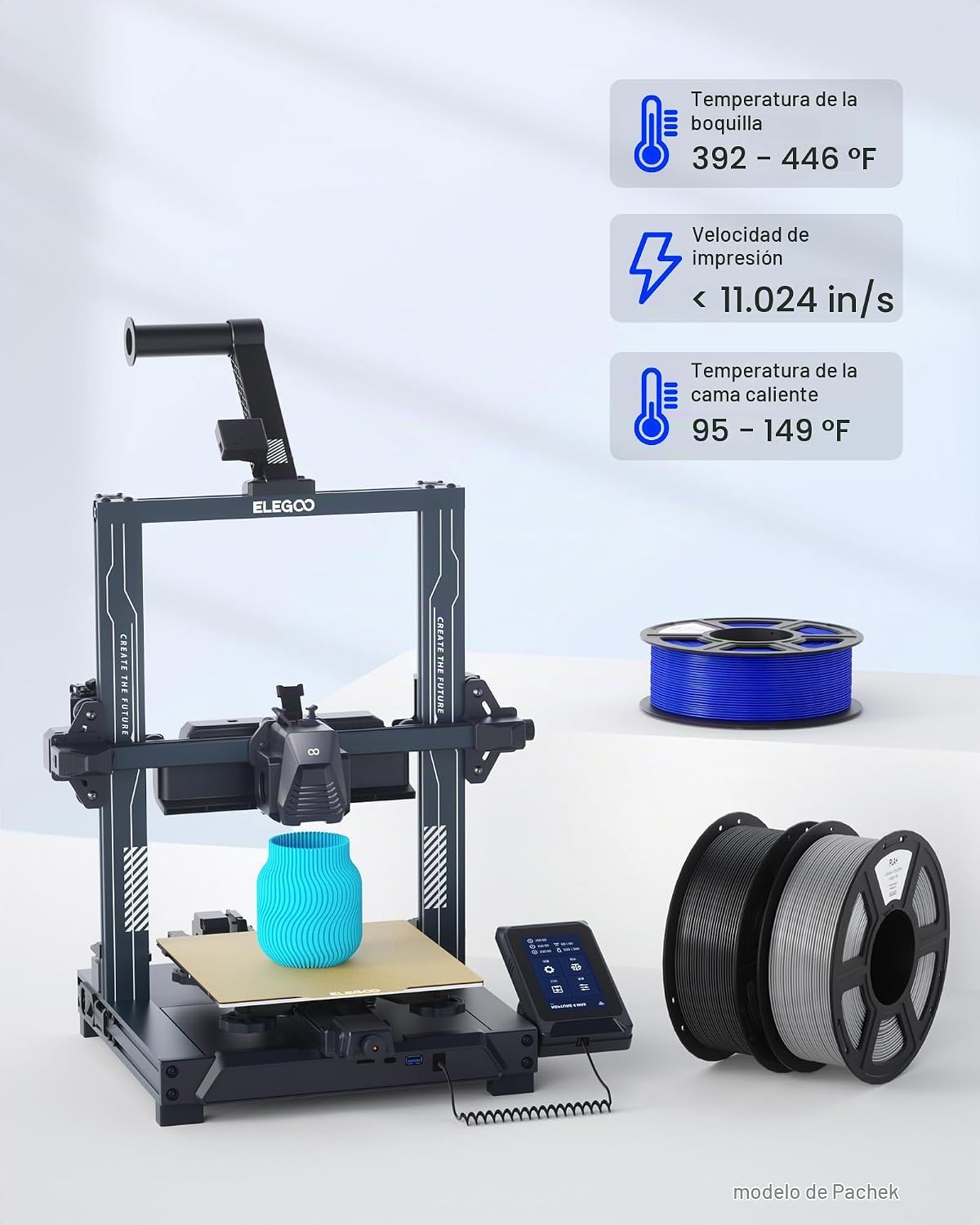 ELEGOO Filamento PLA+ de 0.07 in, color negro\/blanco\/gris\/gris e...