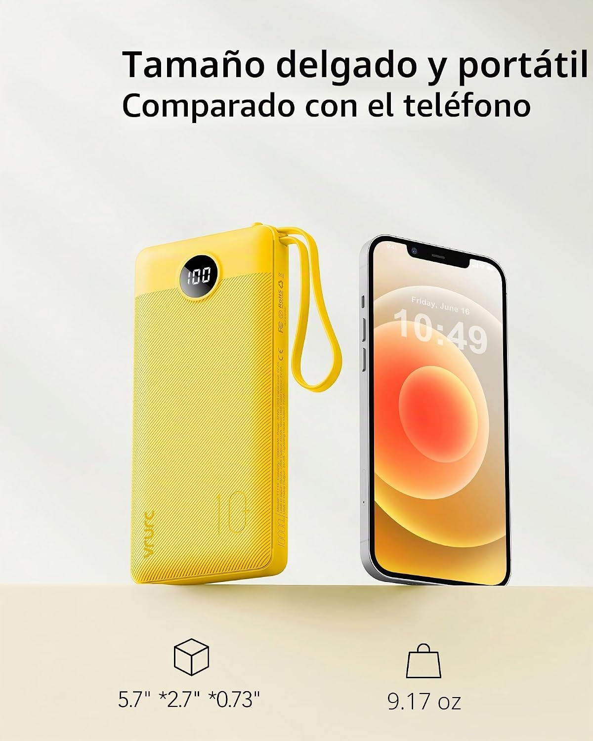 Cargador portátil VRURC, banco de energía delgado con 4 cables inco...