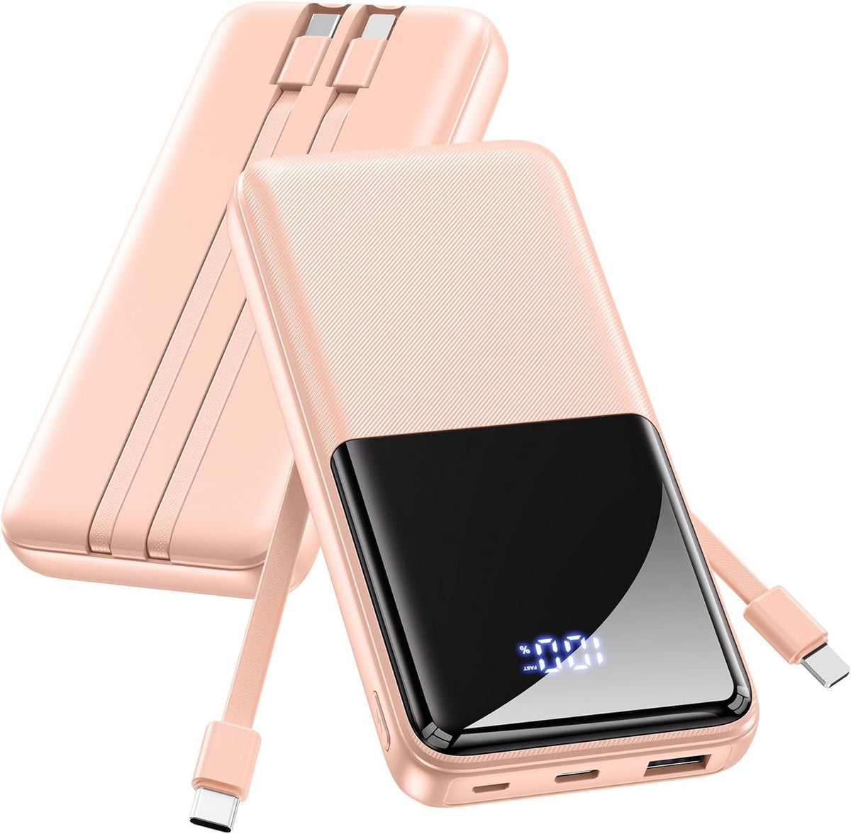 CFIAI Cargador portátil 15000mAh Slim Power Bank con cables integra...