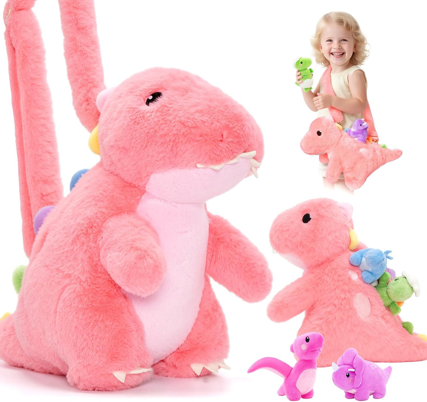 OUOZZZ Animales de Peluche de Dinosaurios Rosas con 4 Bebés Adentro...