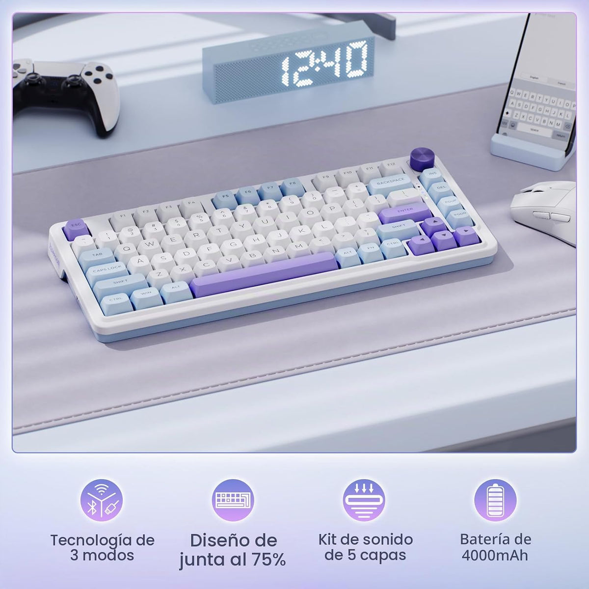 Redragon K673 MAX 75% teclado para juegos RGB inalámbrico con junta...