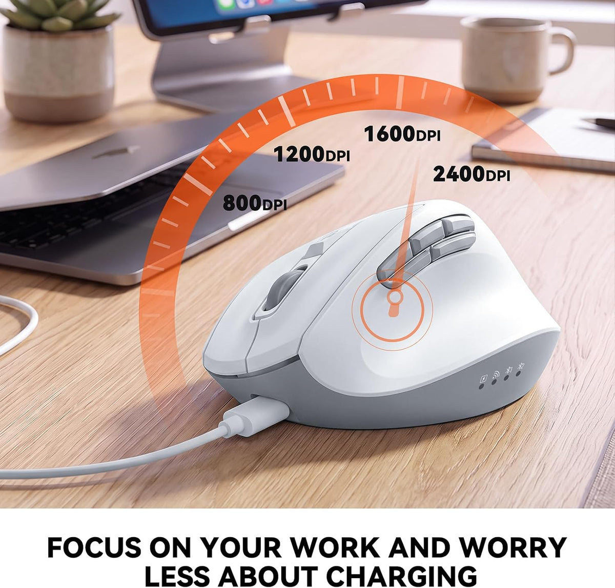 MEETION Ratón inalámbrico ergonómico, 5 botones laterales, modo dua...