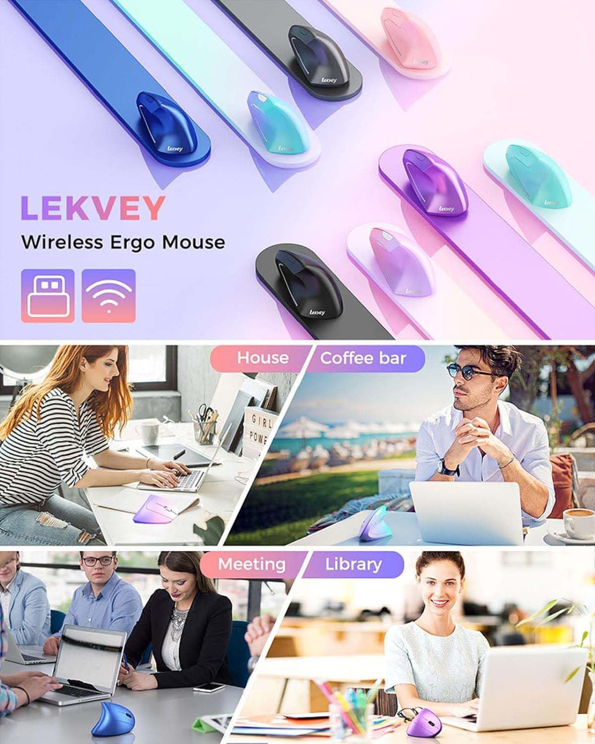 Lekvey Ratón ergonómico inalámbrico negro + ratón ergonómico rosa m...