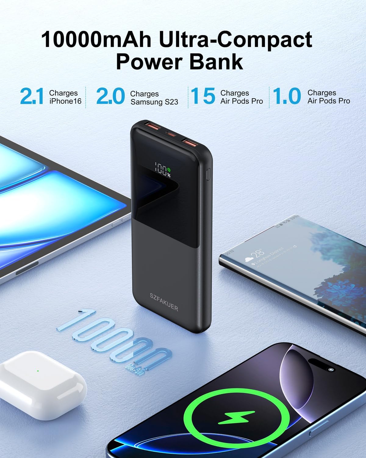 Szfakuer Cargador portátil, banco de energía delgado de 10000 mAh,...