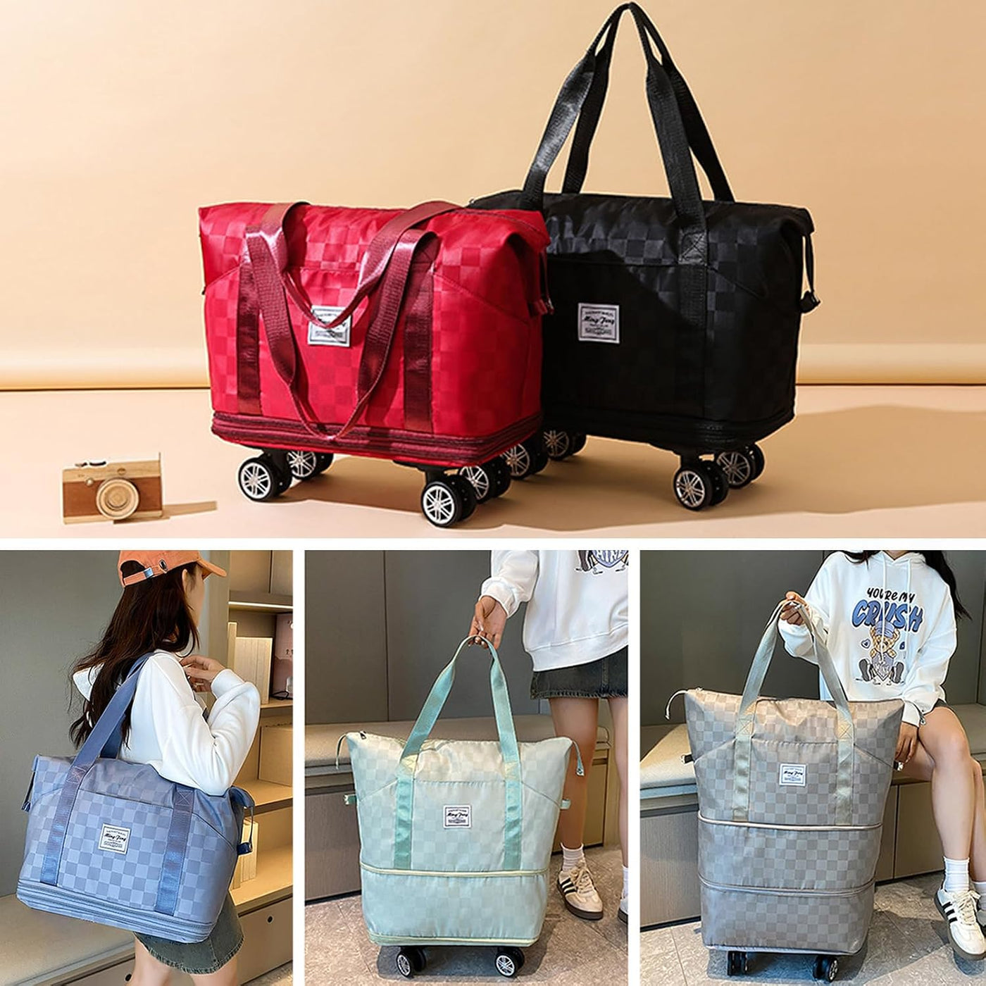 Bolsas de lona expandibles y plegables, con ruedas desmontables, bo...