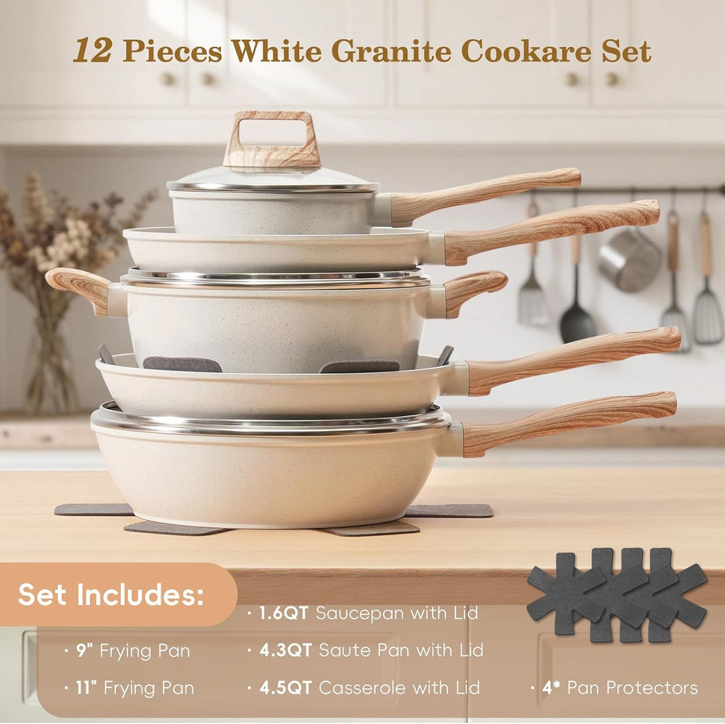 SODAY Juego de ollas y sartenes antiadherentes, 12 piezas de utensi...