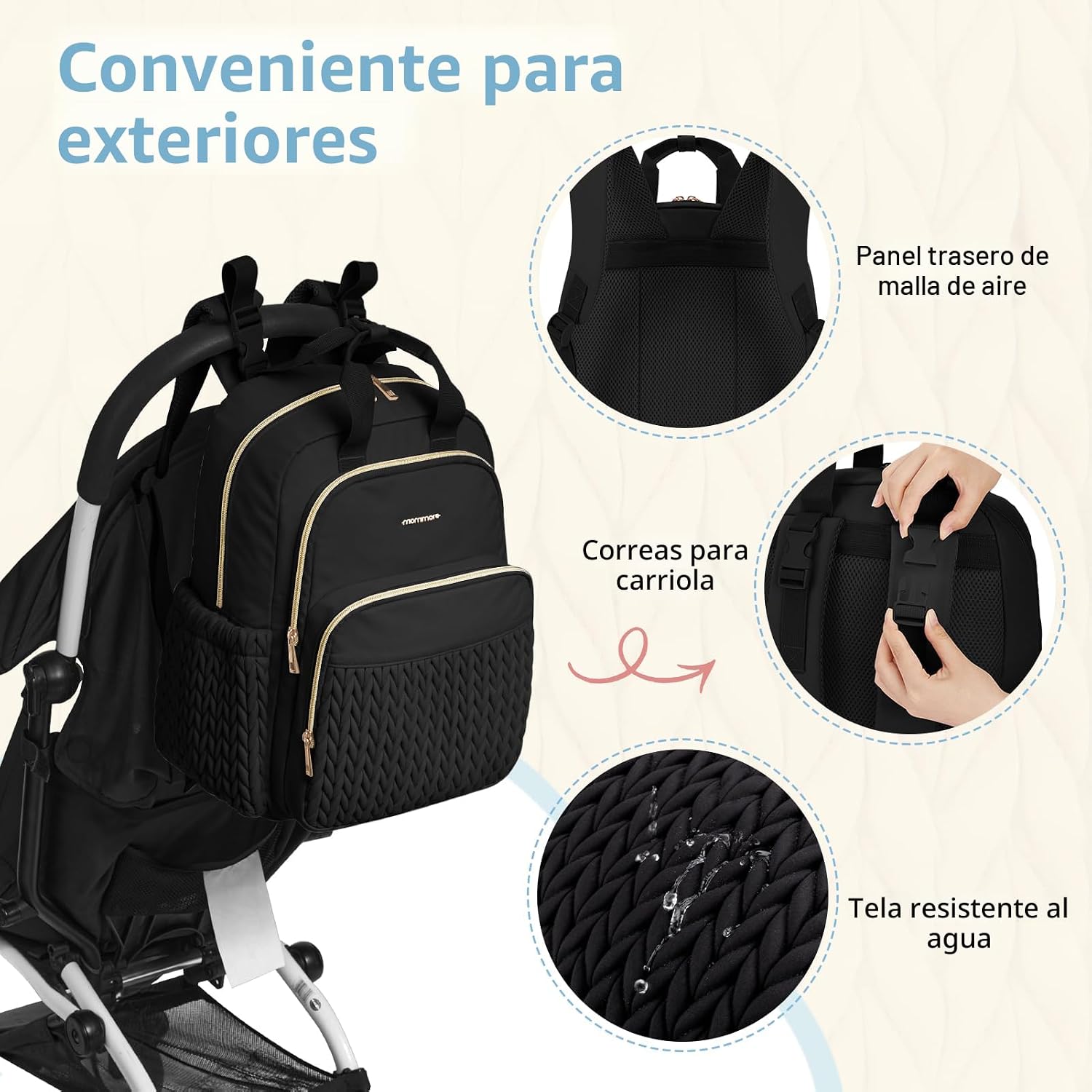 mommore Mochila para pañales, bolsa grande de viaje para artículos...