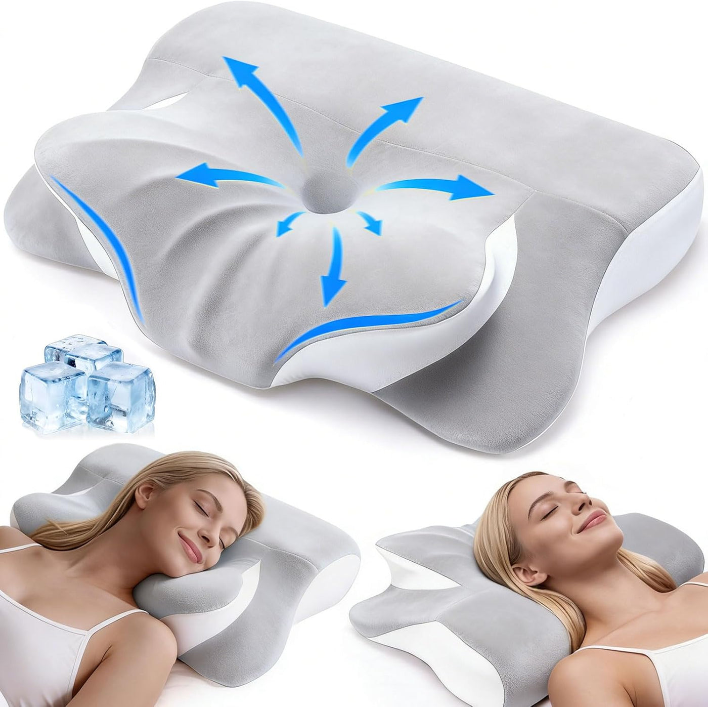 Almohada cervical ergonómica, doble cara cuello y hombro, alivio de...