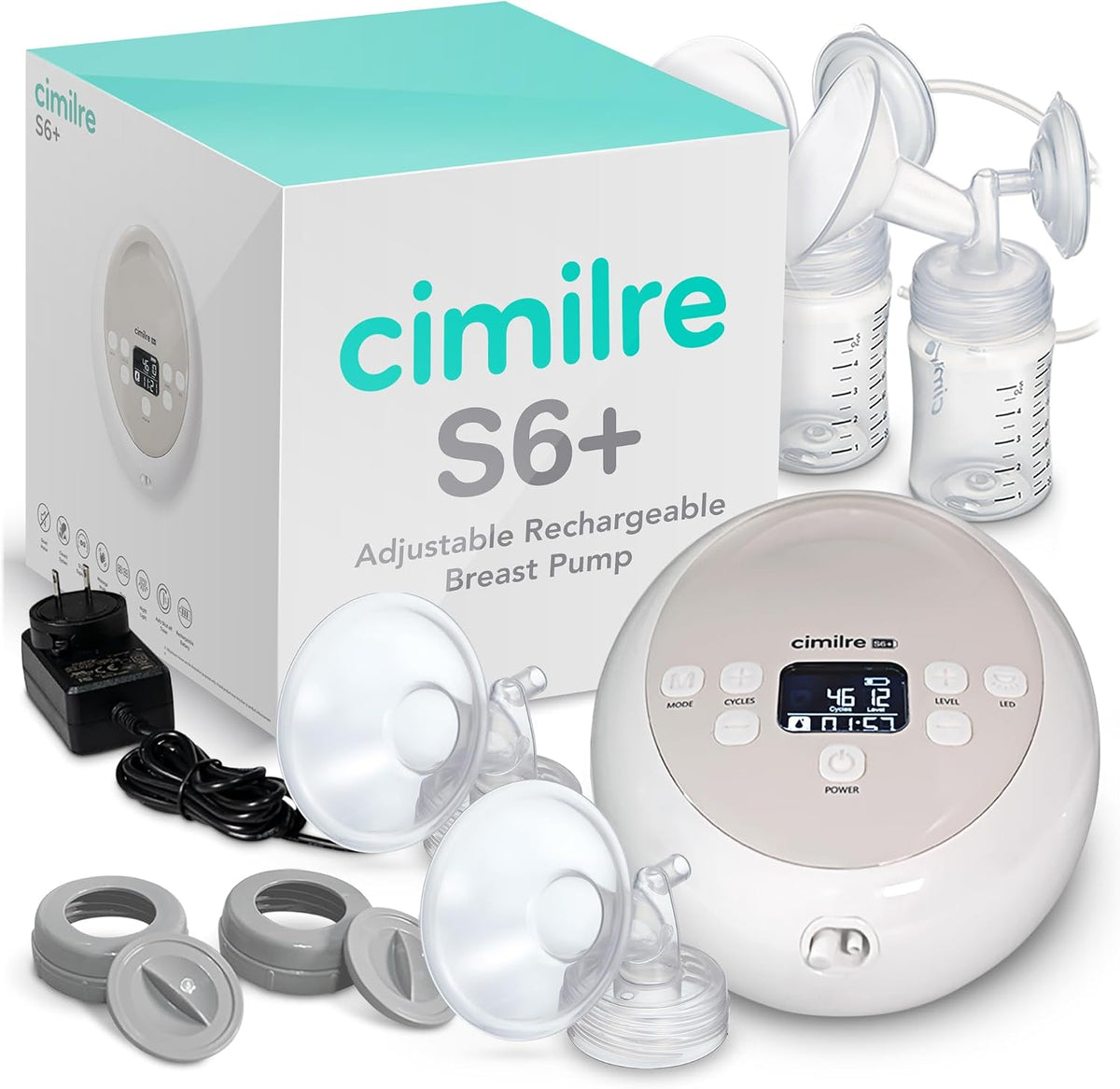 Extractor de leche eléctrico doble recargable ajustable Cimilre S6+...