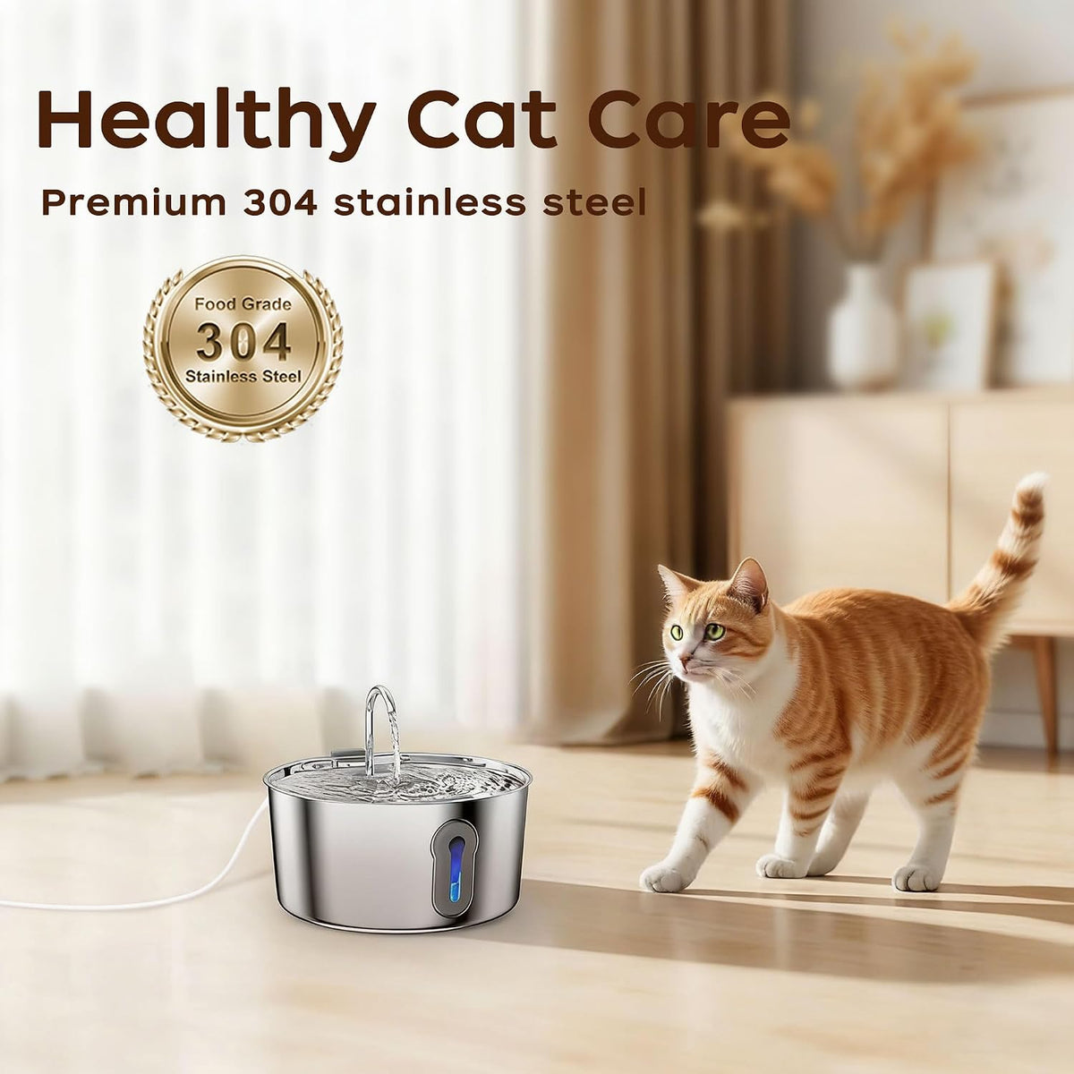 Fuente de agua grande para gatos de 4 litros\/135 onzas, acero inox...