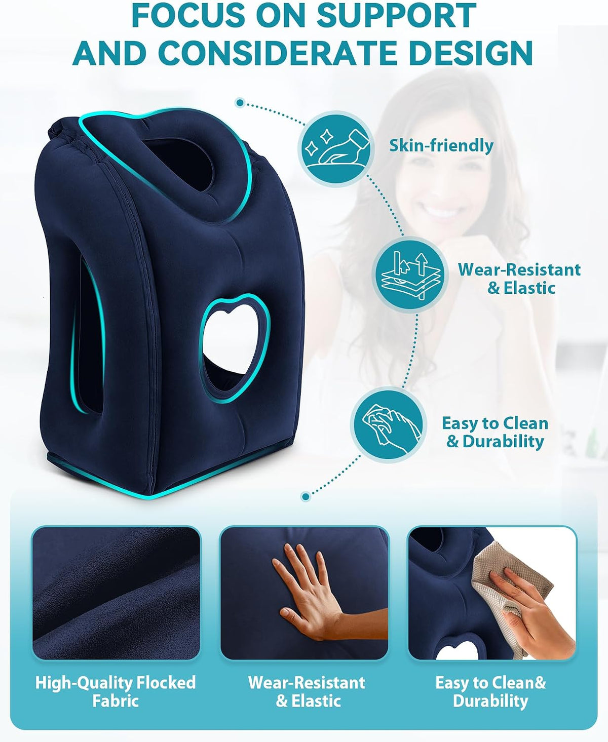 JefDiee Almohada de viaje, almohada inflable de avión para dormir p...
