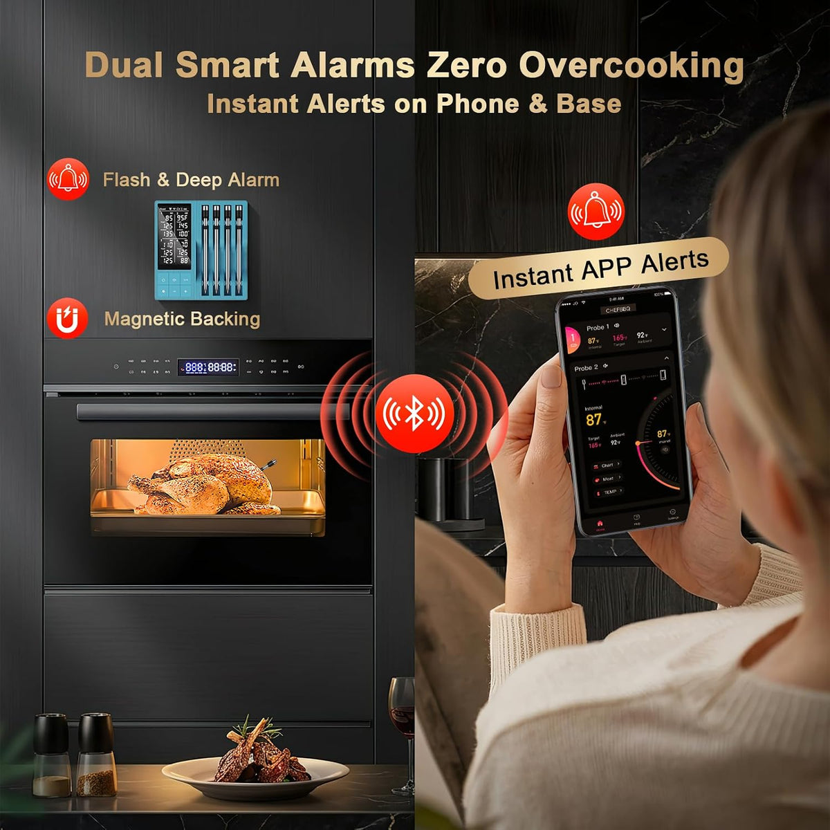 Termómetro digital inalámbrico para carne de 800 pies para barbacoa...