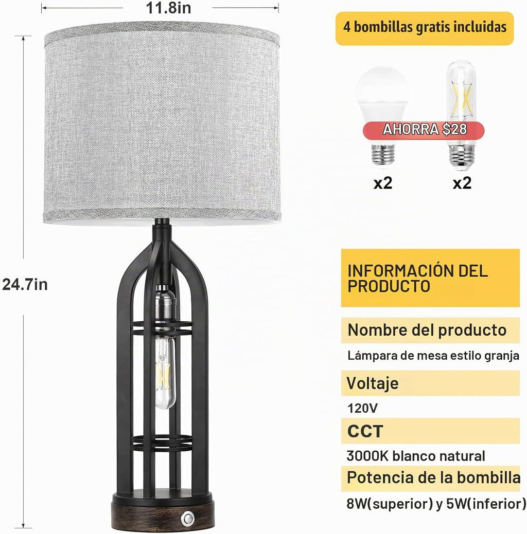 Seealle Juego de 2 lámparas de mesa para sala de estar - Lámpara de...