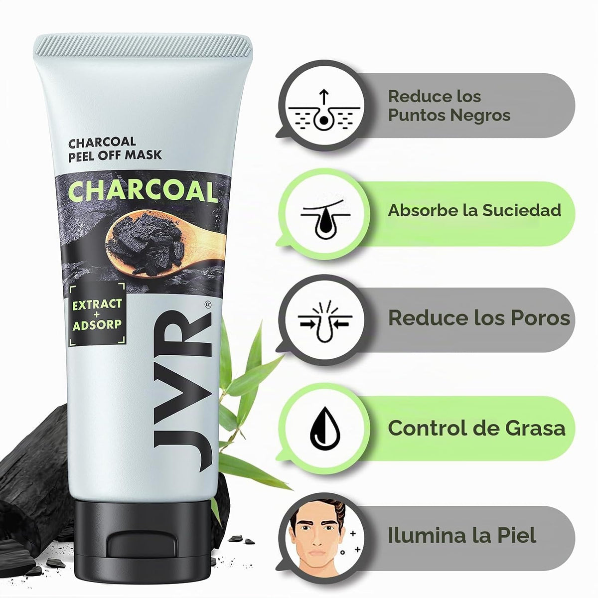 JVR Máscara facial Peel Off, máscara negra de carbón, máscara facia...