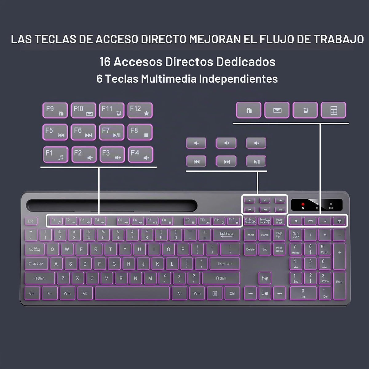 Soueto Teclado inalámbrico con retroiluminación RGB, soporte para t...