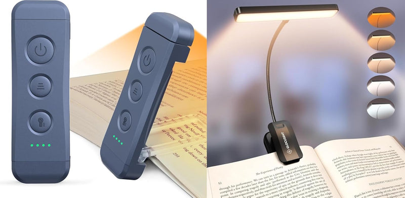 Glocusent Paquete de 1 luz de libro recargable por USB, 1 paquete d...