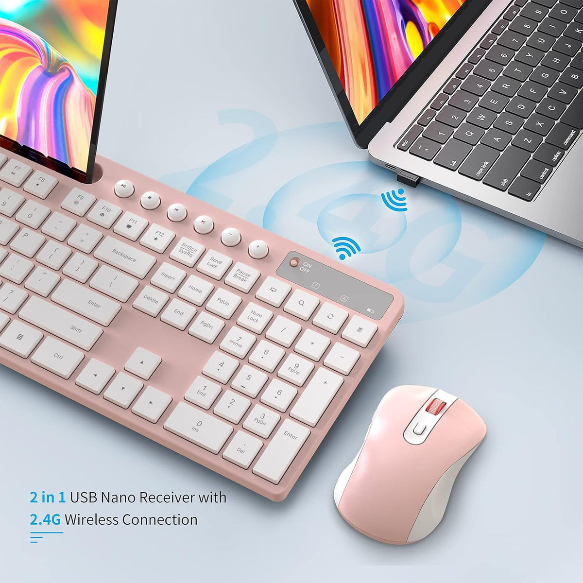 Combo de teclado y ratón inalámbricos, MARVO 2.4G Teclado inalámbri...