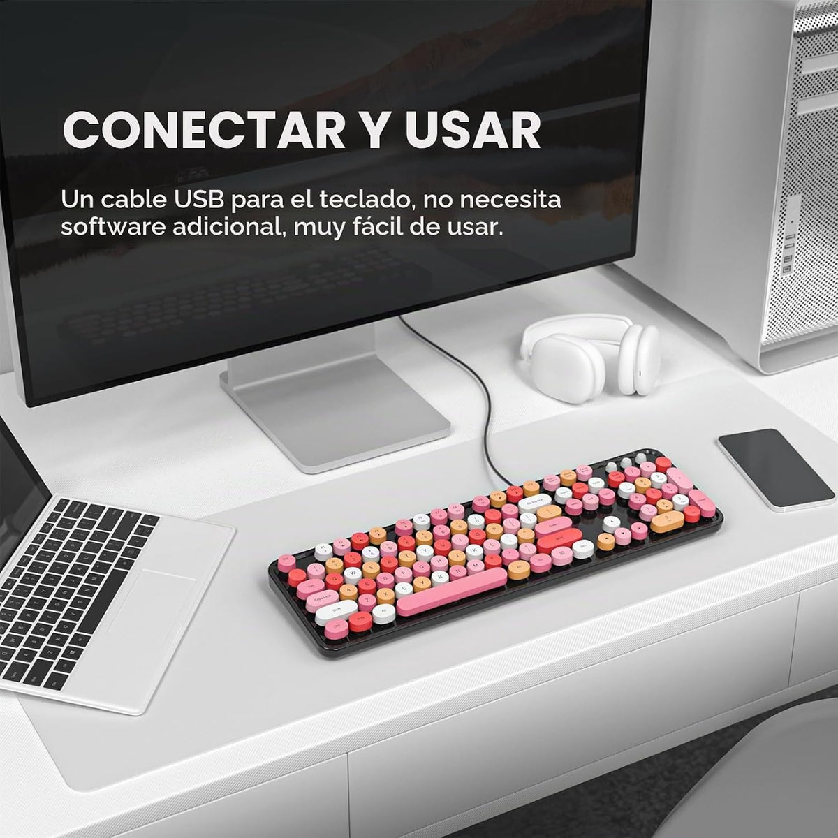 Dilter - Teclado con cable, 104 teclas, tamaño completo, tipo máqui...