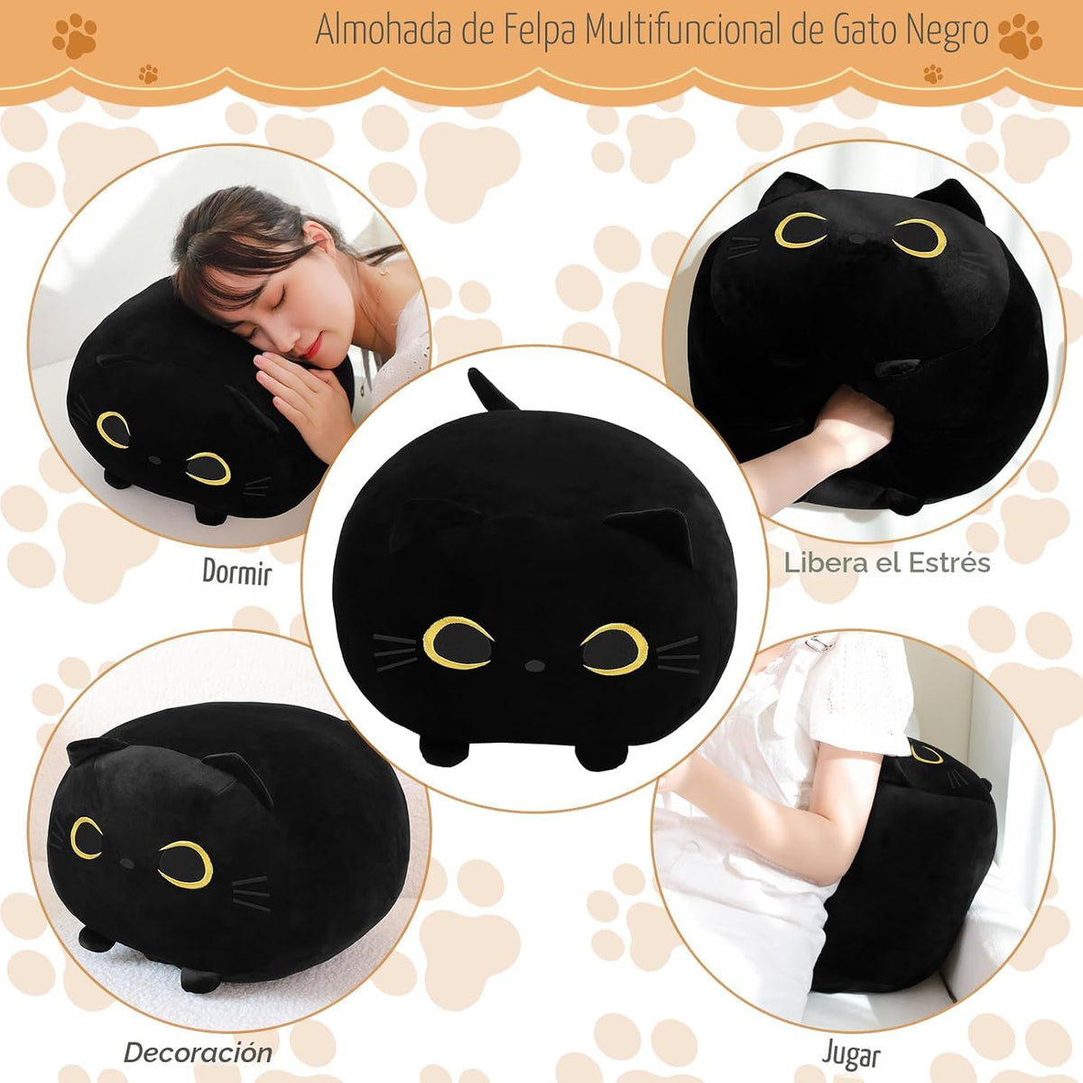 TOYSYM Gato Negro de Peluche Mamá Gato de Peluche Juguetes con 4 Be...