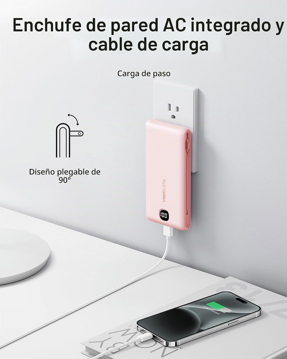 Cargador portátil VEEKTOMX de 10000 mAh con cables integrados y enc...