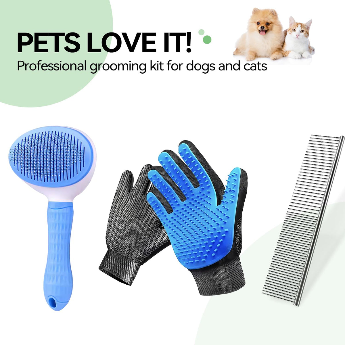 FOR-HI Cepillo para perros y gatos, kit de aseo para mascotas, 4 pi...