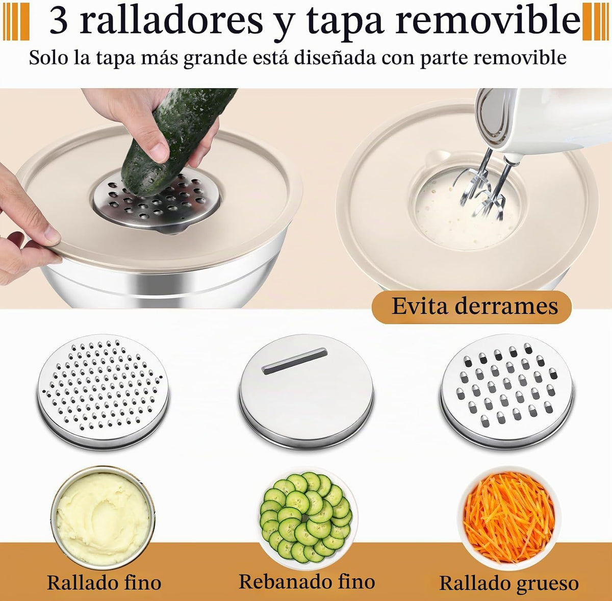 TeamFar - Juego de cuencos de mezcla de acero inoxidable con tapas,...